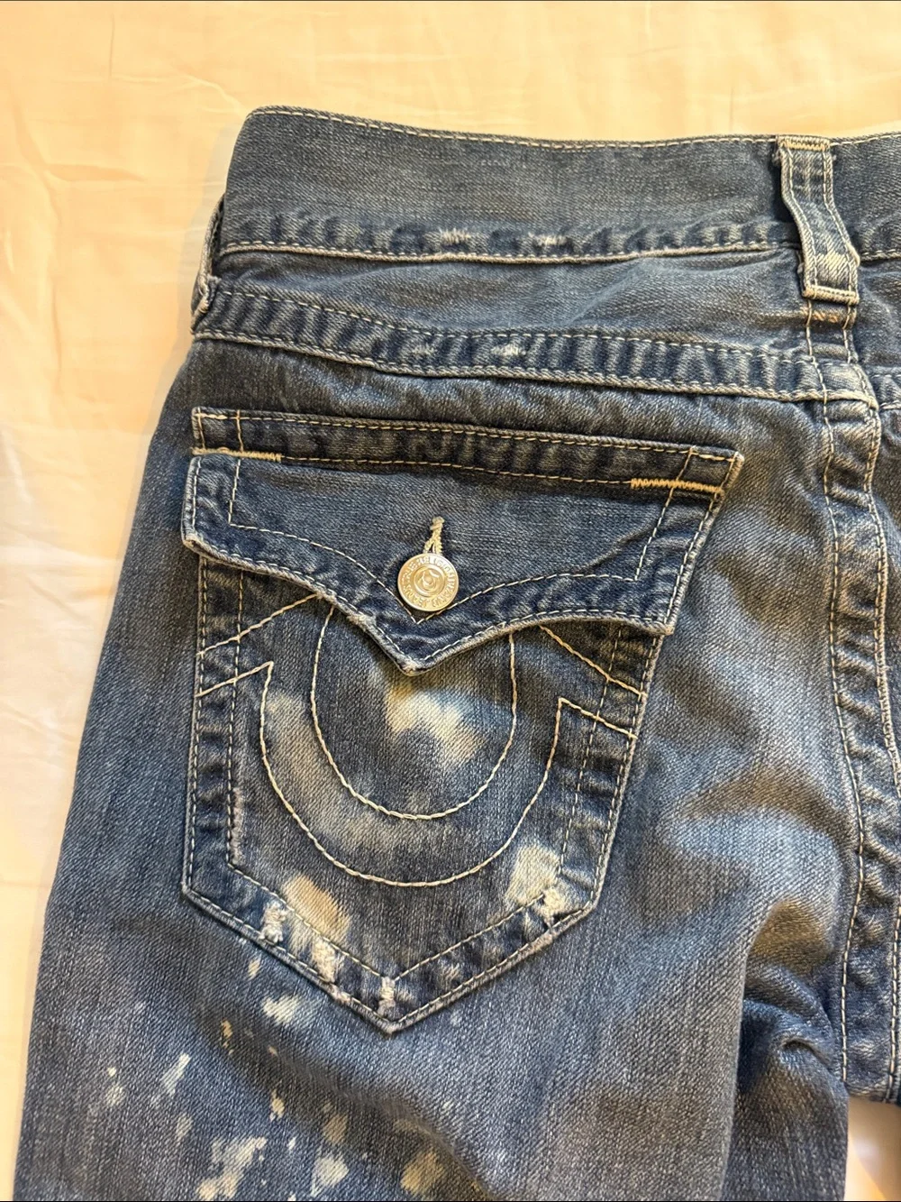 True Religion Men's Distressed Dark Blue Jeans